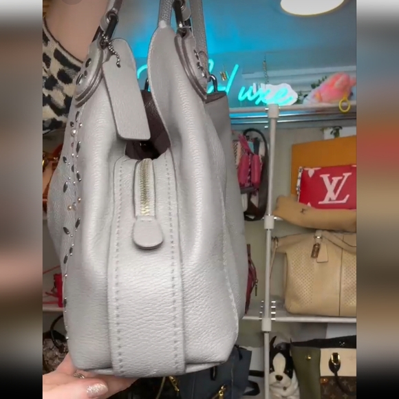 Coach Edie 31 Prairie Rivets Turnlock Bag In Gray Leather Gunmetal Hardware - Picture 4 of 12